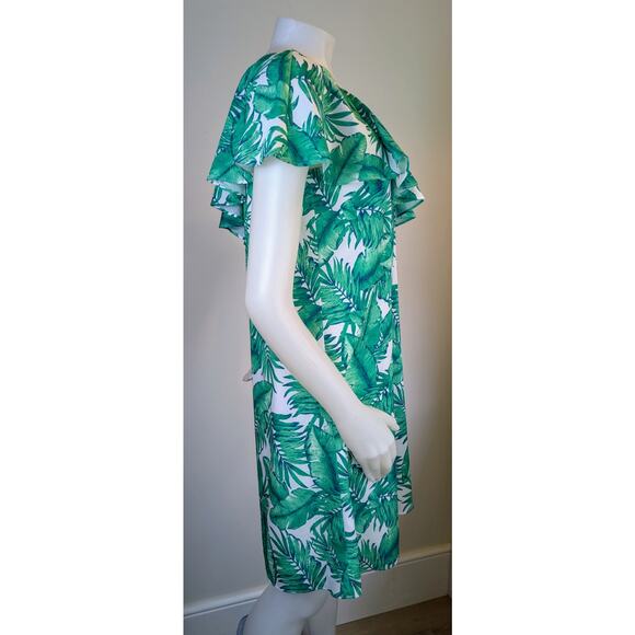New Gianni Bini Pam Shift Minidress Small One Shoulder Green Palm Leaf Tropical - Picture 5 of 10